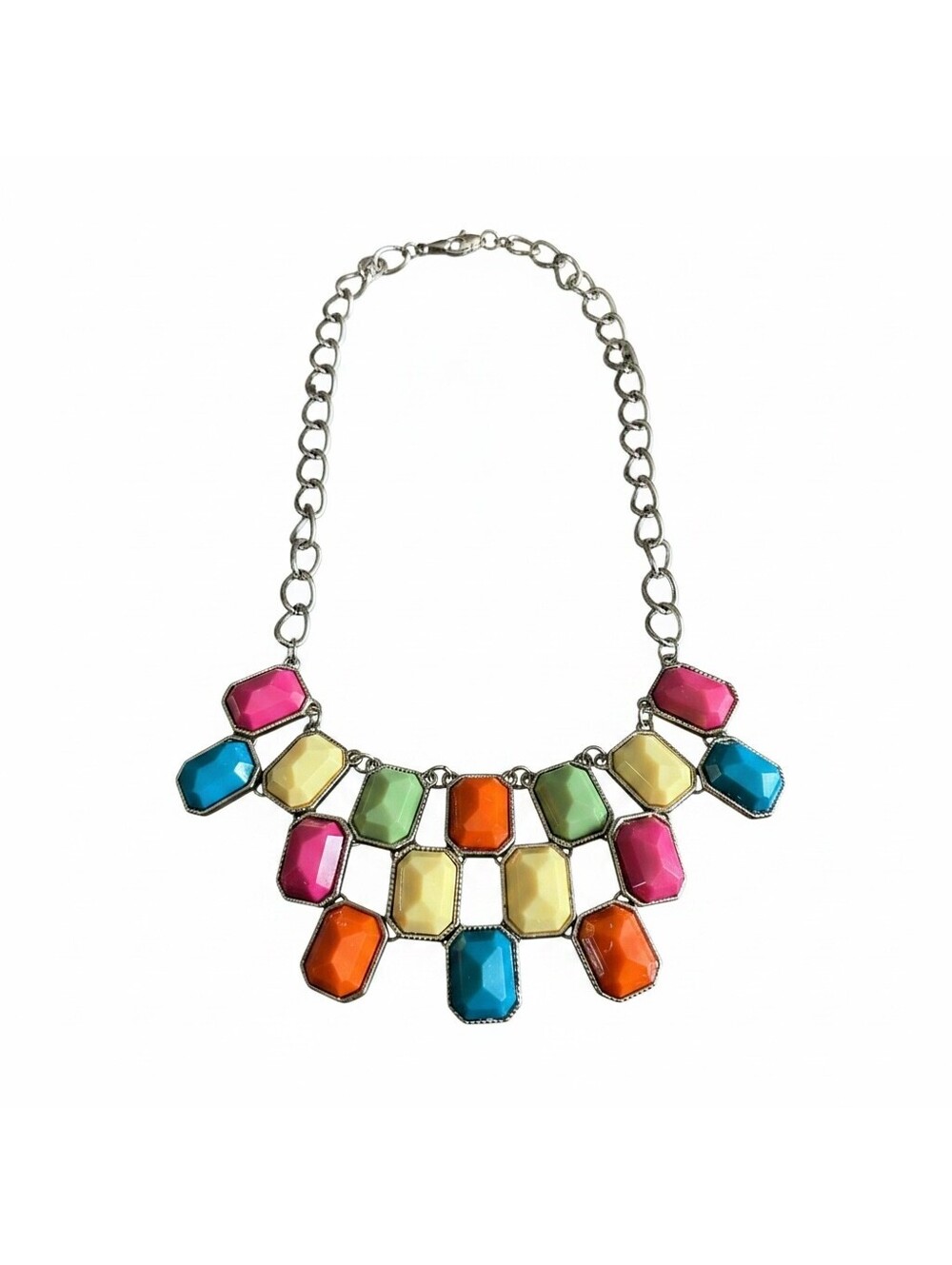 Multicolor Faceted Statement Bib Necklace Chunky Colorful Costume Jewelry